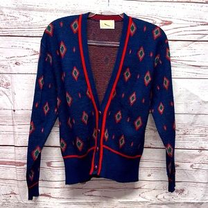 Pendleton Vintage Pure Virgin Wool Diamond Knit Cardigan V Neck Sweater Size Med